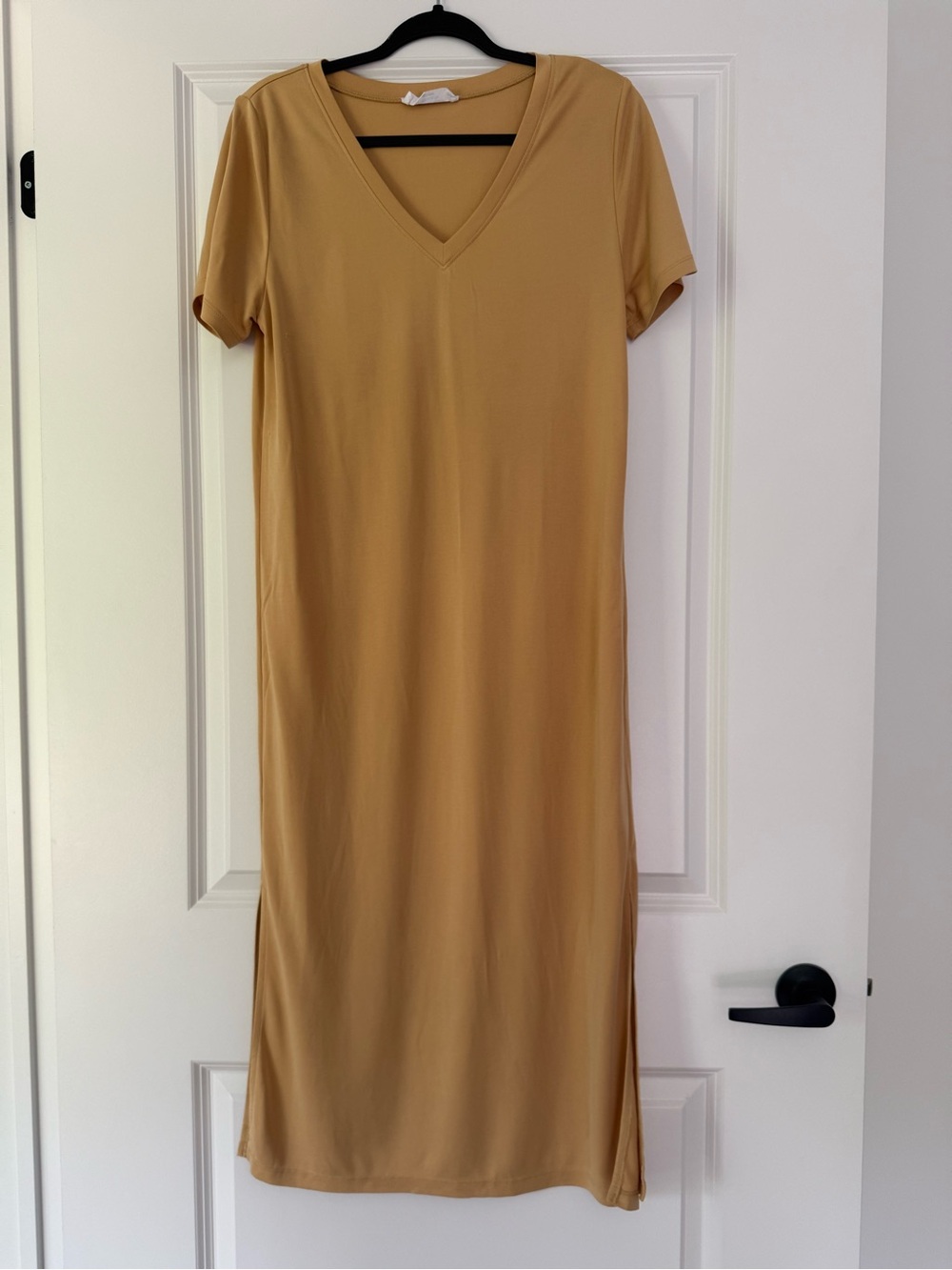 Double Zero V-Neck Short Sleeve Maxi Dress in Mustard